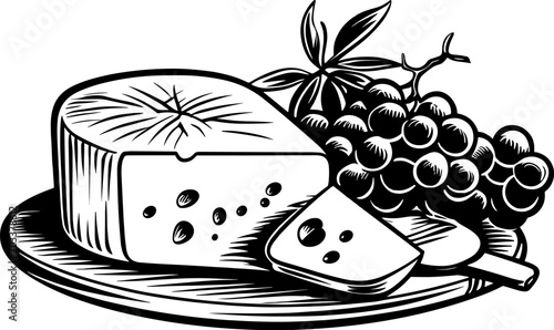 Cheese Board, charcuterie, line drawing, sketch, serving platter. AI generated illustration