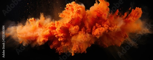 Explosion of peach orange colored powder on black background