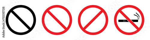 Set of ban and no cigarette, no sign in black and red color, Prohibition sign. No smoking stop symbol. Red ban icon. Vector illustration