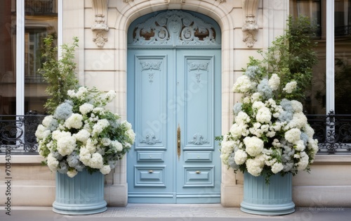 Parisian elegant door with flowers