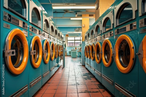 Numerous industrial laundry machines in the laundromat store, laundry --ar 3:2 --v 5.2 Job ID: 20616470-4978-45f5-b22c-03eff92d975d