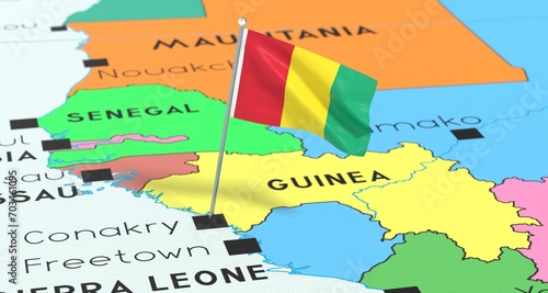 Guinea, Conakry - national flag pinned on political map - 3D illustration