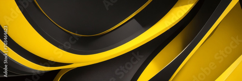 黒と黄色は背景を重ねます。暗い金属パターンのテクスチャ。モダンなオーバーラップディメンションベクターデザイン。黄色の輝く線と未来的な穴あき技術の抽象的な背景