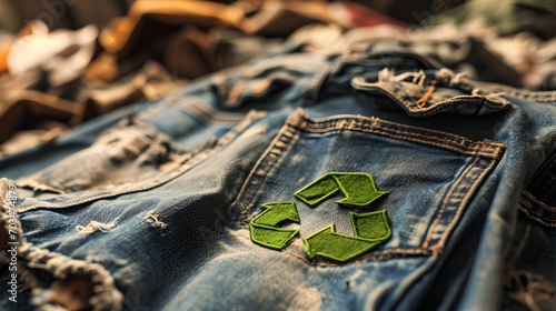 An assortment of eco-friendly garments featuring a recycle symbol, promoting the concept of recycling textiles and embracing sustainable fashion practices.