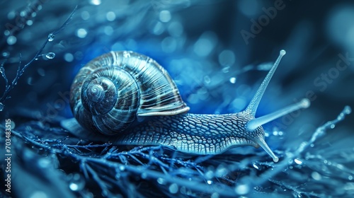 A detailed abstract style x-ray image capturing the spiral elegance of a snail's shell.