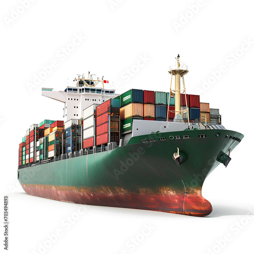Large cargo ship on transparent background PNG. Sea freight concept.