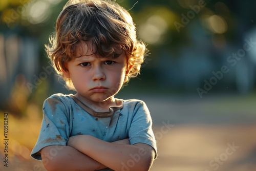 Defiant Little Boy Crossing His Arms In Offense