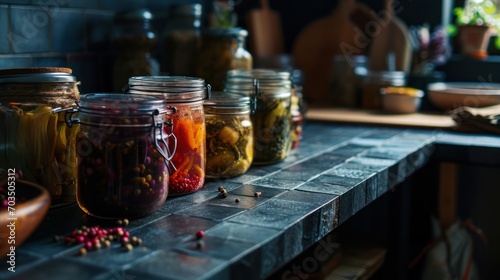 Jar with different pickled vegetables
