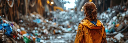 A worker recycling working at recycle center. Generative AI.