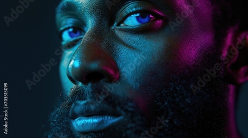 Moody Portrait of a Man with Blue Neon Lighting
