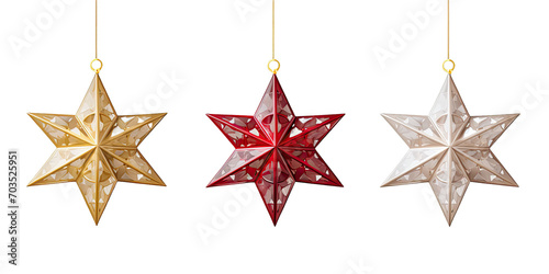 Golden, red and white christmas star, isolated a transparent background