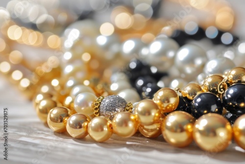 Gold and black pearl jewelry on white
