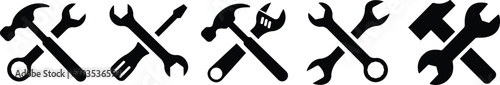 Tool repair and service icon in flat set. isolated on transparent background. Hammer Working Engineering tools icon. Instrument Construction wrench and screwdriver. vector for apps, web