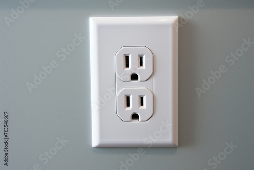 Electrical outlet on the wall. Close-up. Selective focus, Electrical plug in outlet socket at home, AI Generated