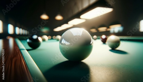 Billiard balls on green billiard table. Billiard concept.