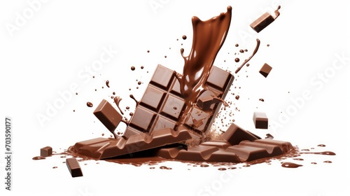 Chocolate splash in the center isolated on white background.