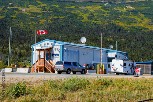 Toll plaza of the US-Canada border along the Yukon Highway in Fraser near Skagway, Alaska