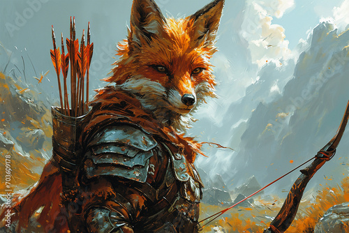 illustration of a fox warrior carrying an arrow