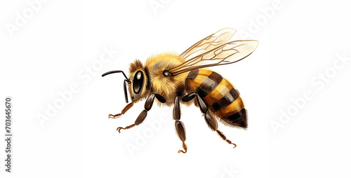 simple drawing of a small honey bee, bee isolated on white background