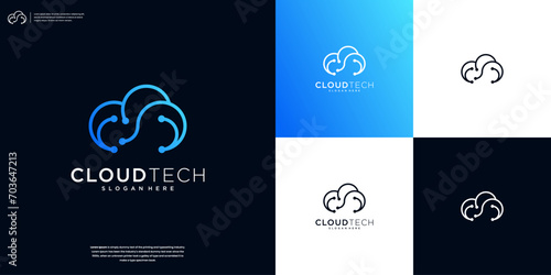 Cloud tech logo design template. Cloud digital technology logo design inspiration