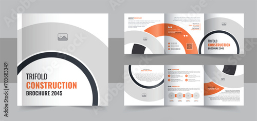 Modern construction and renovation square trifold brochure template vector layout vector