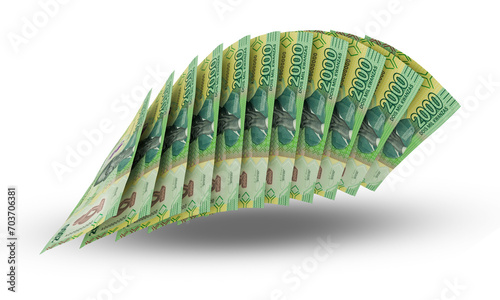 3D rendering of Stacks of Angolan Money 2000 Kwanzas Notes