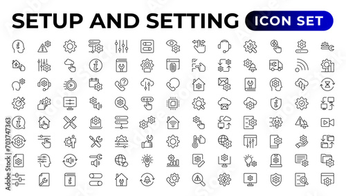 Setup and setting thin line icons.Outline icon collection.