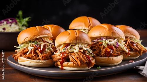 A plate of barbecue pulled jackfruit sliders with slaw