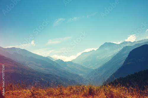 Mountain landscape on a sunny day. View from Grossglockner High Alpine Road. Austria, Europe
