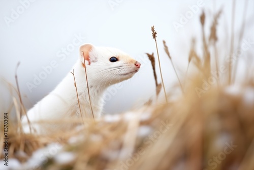 snow-dusted ermine pausing during the hunt