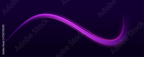 Colored shiny sparks of spiral wave. Curved bright speed line swirls. Vector vortex wake effect. Electric swirl lines, neon light effect. Abstract magic energy waves.