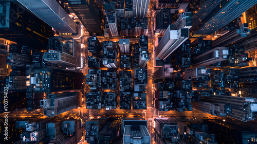 a perpendicular top-down view of a sprawling megacity