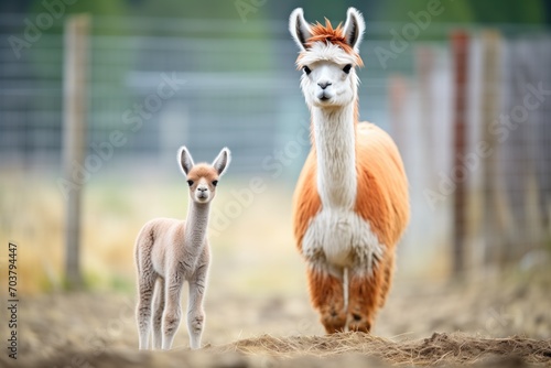 llama with young cria side by side
