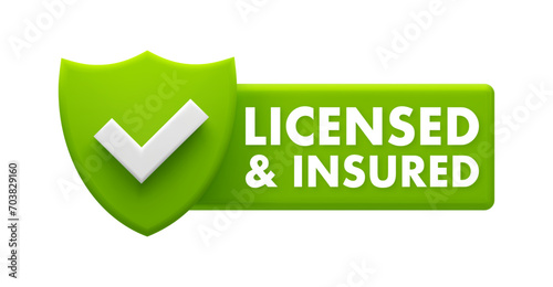 Licensed and Insured Emblem - Green Checkmark Certification and Assurance Icon