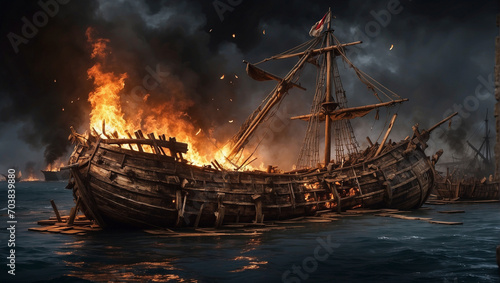 The Spanish Conquistadors ship is damage