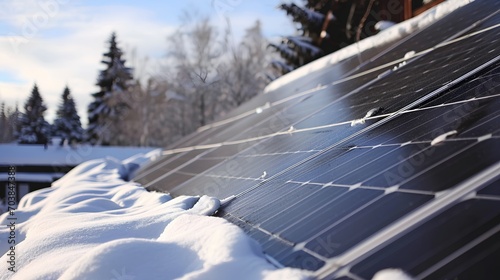 Removing snow from solar panels to ensure maximum efficiency in sustainable energy generation during winter.