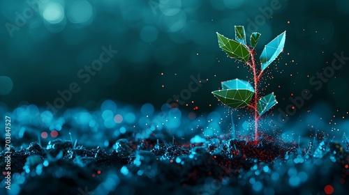 Idea of digital evolution or technological growth, represented by a seedling sprouting from a circuit board, symbolizing the intersection of nature and technology.