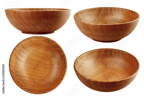 Wooden Bowl, plate, isolated on white background, full depth of field