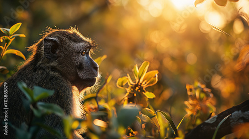 Immerse yourself in the untamed beauty of a jungle as a wild monkey roams freely a captivating glimpse into the heart of its natural home. Ai generated