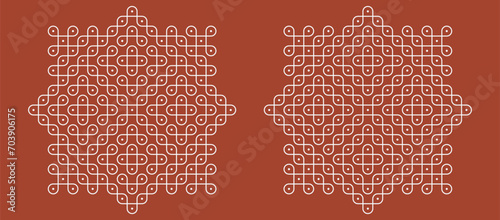 Indian Traditional and Cultural pulli or sikku Kolam design vector, set of editable home decor patterns