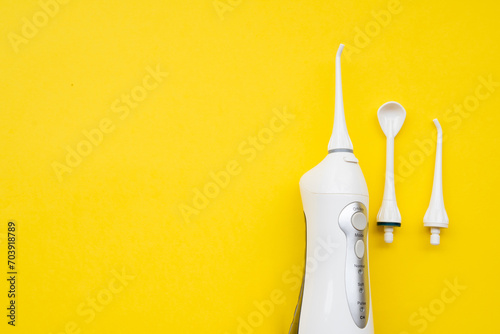 Mouth aerator on a yellow background with different nozzles. View from above