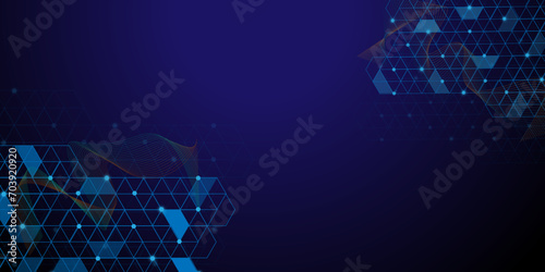Modern scientific abstract background with hexagon shapes, lines and dots. Molecular structure idea. Innovation concept design with hexagons and wave flow, illustration, Geometric pattern.