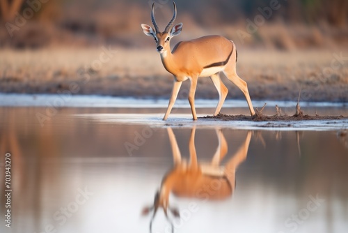 impala reflection in waterhole at dusk