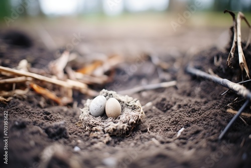 freshly dug vole nest opening on soil