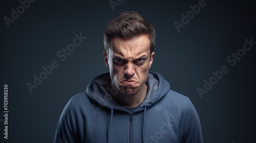 Portrait of a Person Exhibiting Angry Expression on a Minimal Studio Gradient Background