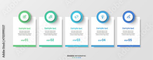 Business infographics design template with 5 options and number, steps or processes. Data visualization. Vector illustration 