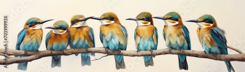 Seven Bee-eaters on a Branch