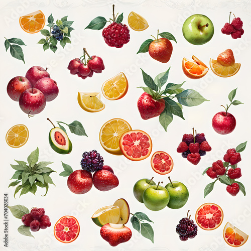 Simple fruits pattern with white background AI generated