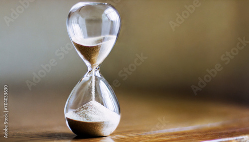 Elegant hourglass with flowing sand, symbolizing passing time and the concept of a timekeeper in a luxury setting. Stock photo