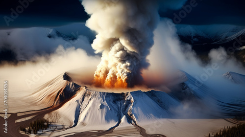 Nature erupting steam smoke mountain danger explosive sky, AI Generative.